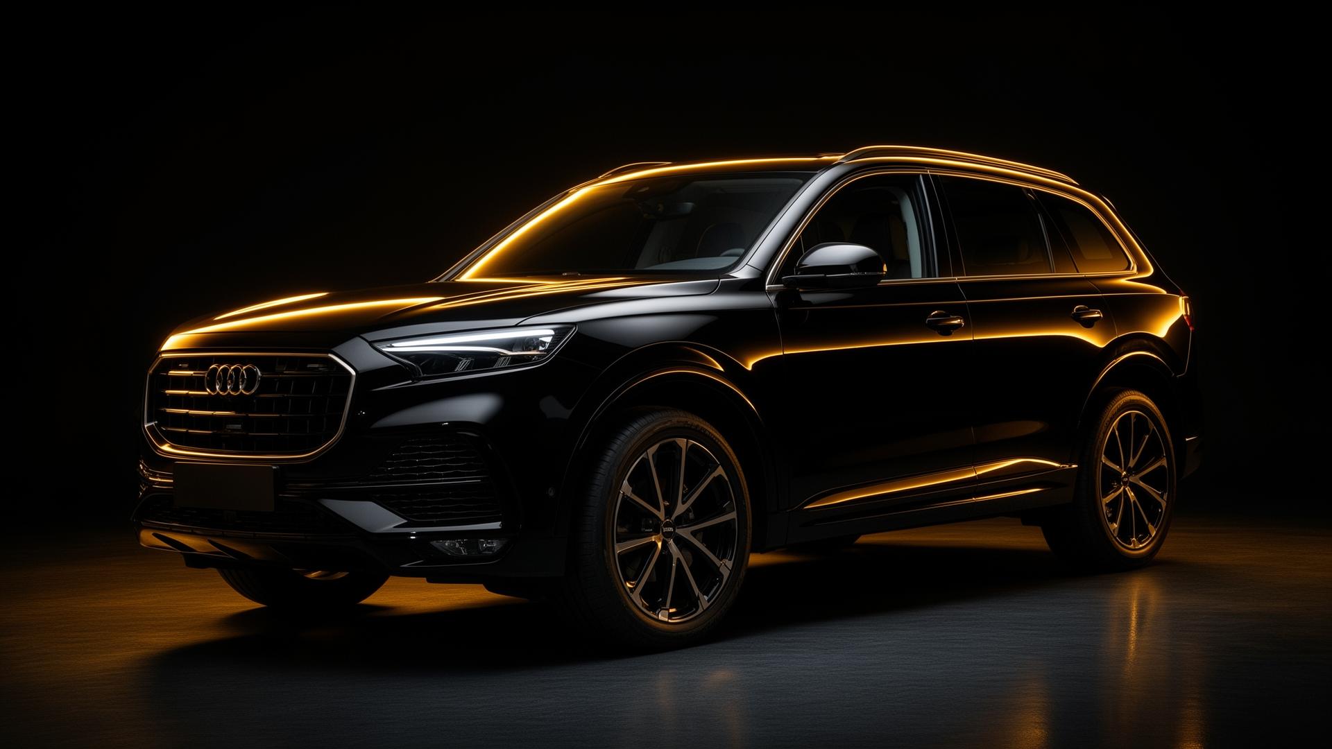 Glossy black SUV in dramatic lighting