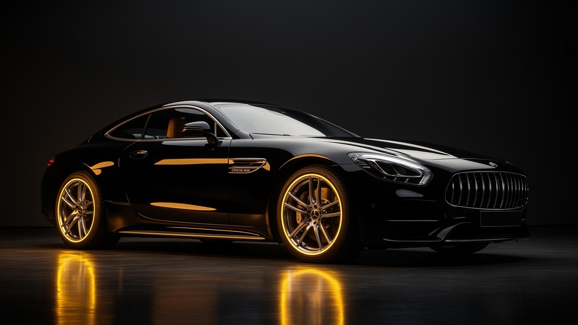 Freshly detailed luxury car under dramatic lighting